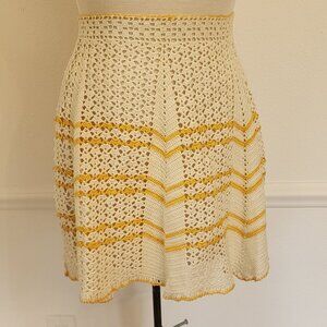 Vintage Handmade Crochet Apron With Yellow & White Patterned Design